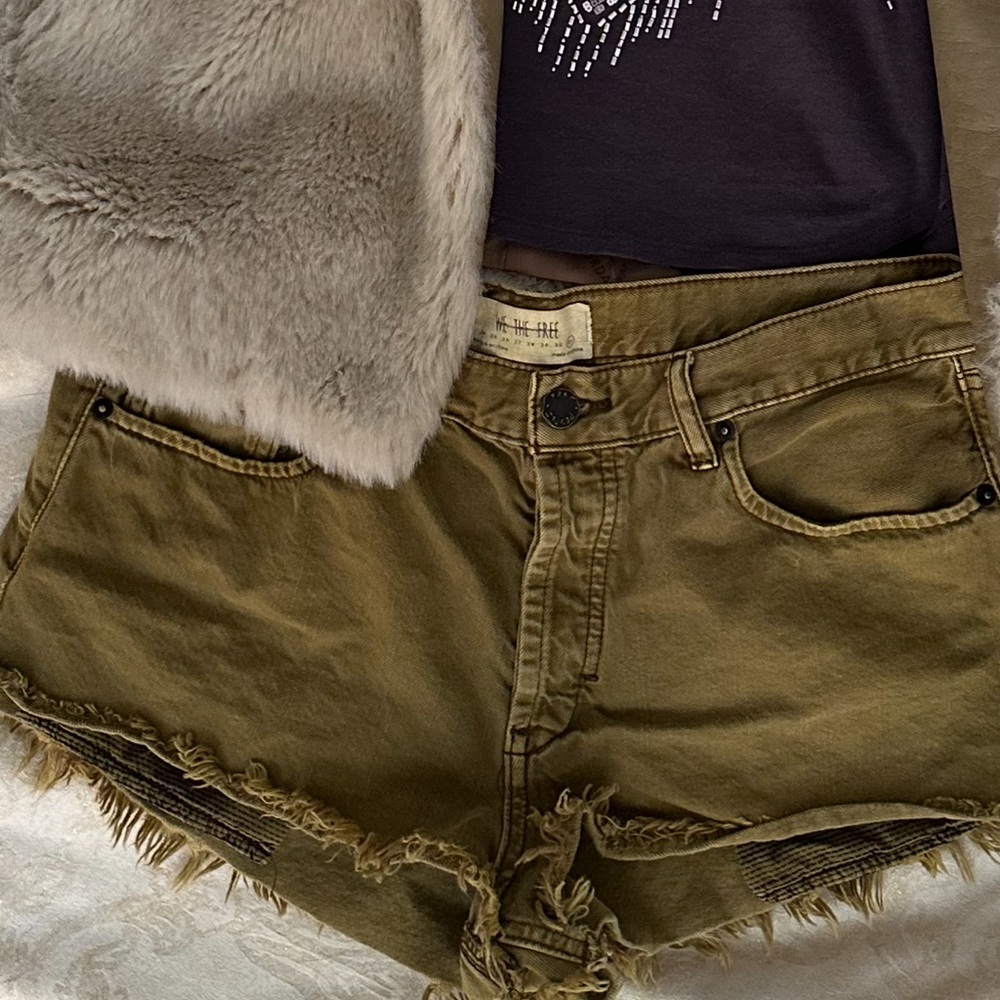Free People Olive Green Jean Shorts